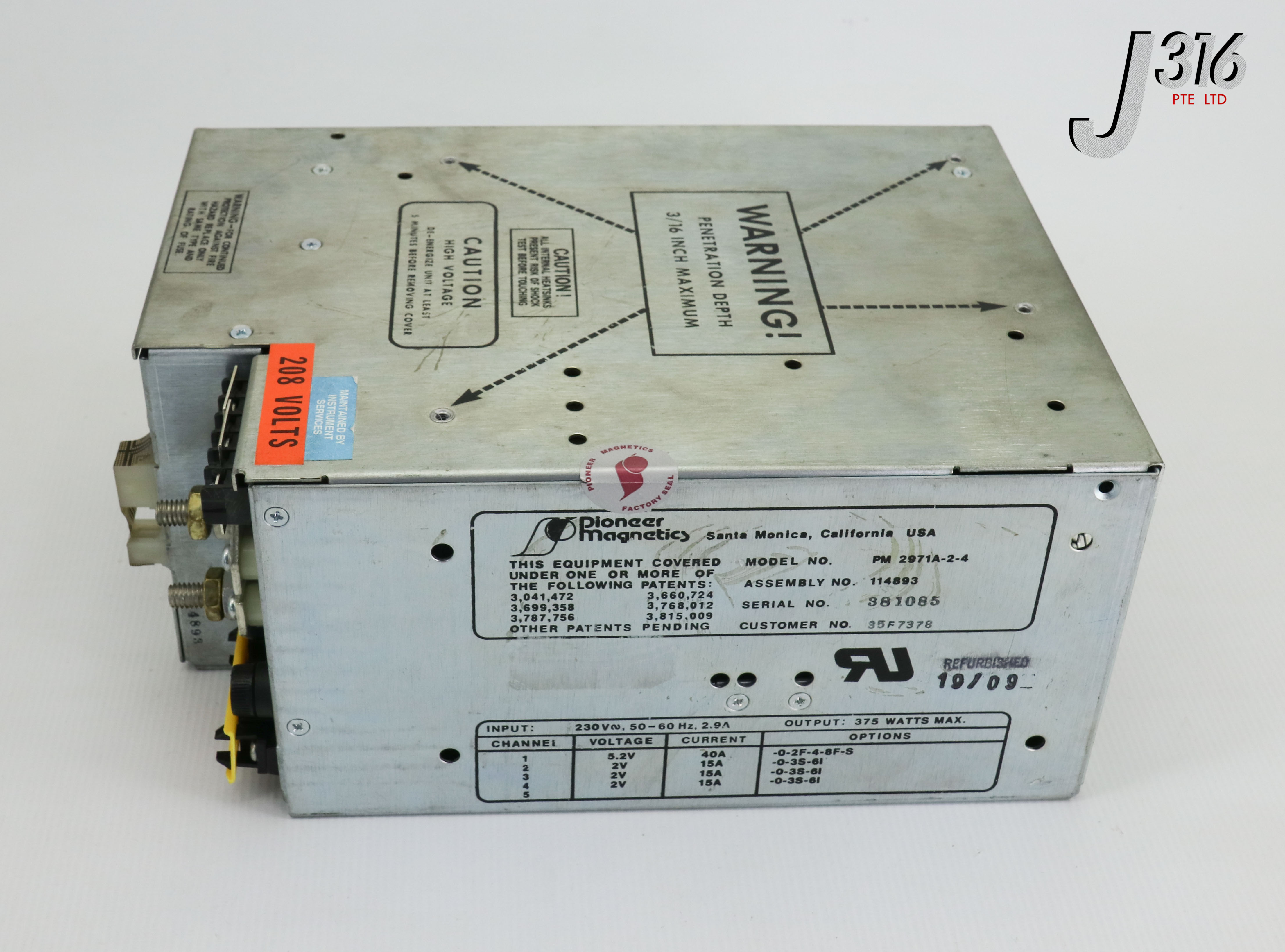 23469 PIONEER MAGNETICS PS, I/P 230V, O/P 5.2V, 40A, 2V 15A